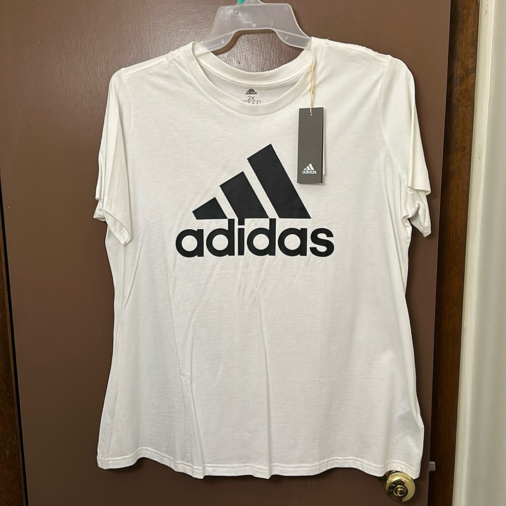 Women’s plus size Adidas t-shirt, white with black logo